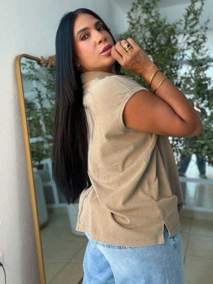 Mocha Beige Luxe Urban 100% cotton Long Top