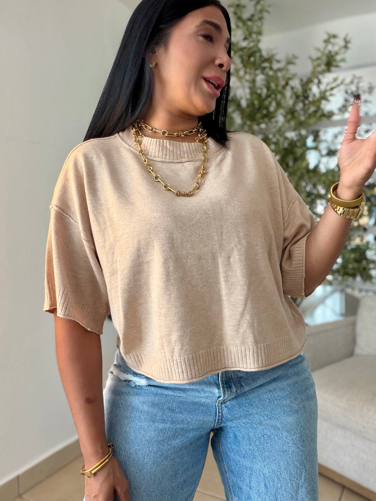 Eah! Eah! Beige Crema Luxe Premium Oversized Top (color crema)