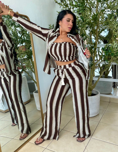 Puertorra Choco Brown y Blanco Spandex Set de lìneas verticales de 3 Piezas (color negro)Mega Còmodo