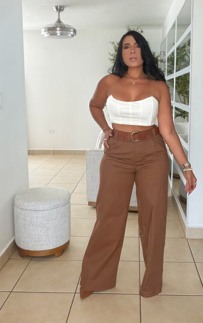 El mas bello del mundo!! Brown Spandex Linen Pants (incluye correa)SOLD