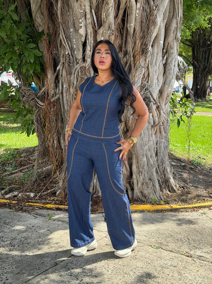 El Denim Blue Set de Camisa y Pantalòn Wide Leg màs bello del mundo!! Bien expandible y còmodo. Tiene bolsillos