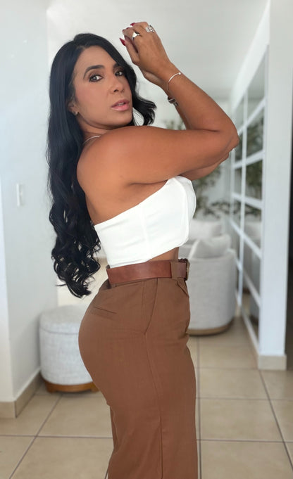 El mas bello del mundo!! Brown Spandex Linen Pants (incluye correa)SOLD