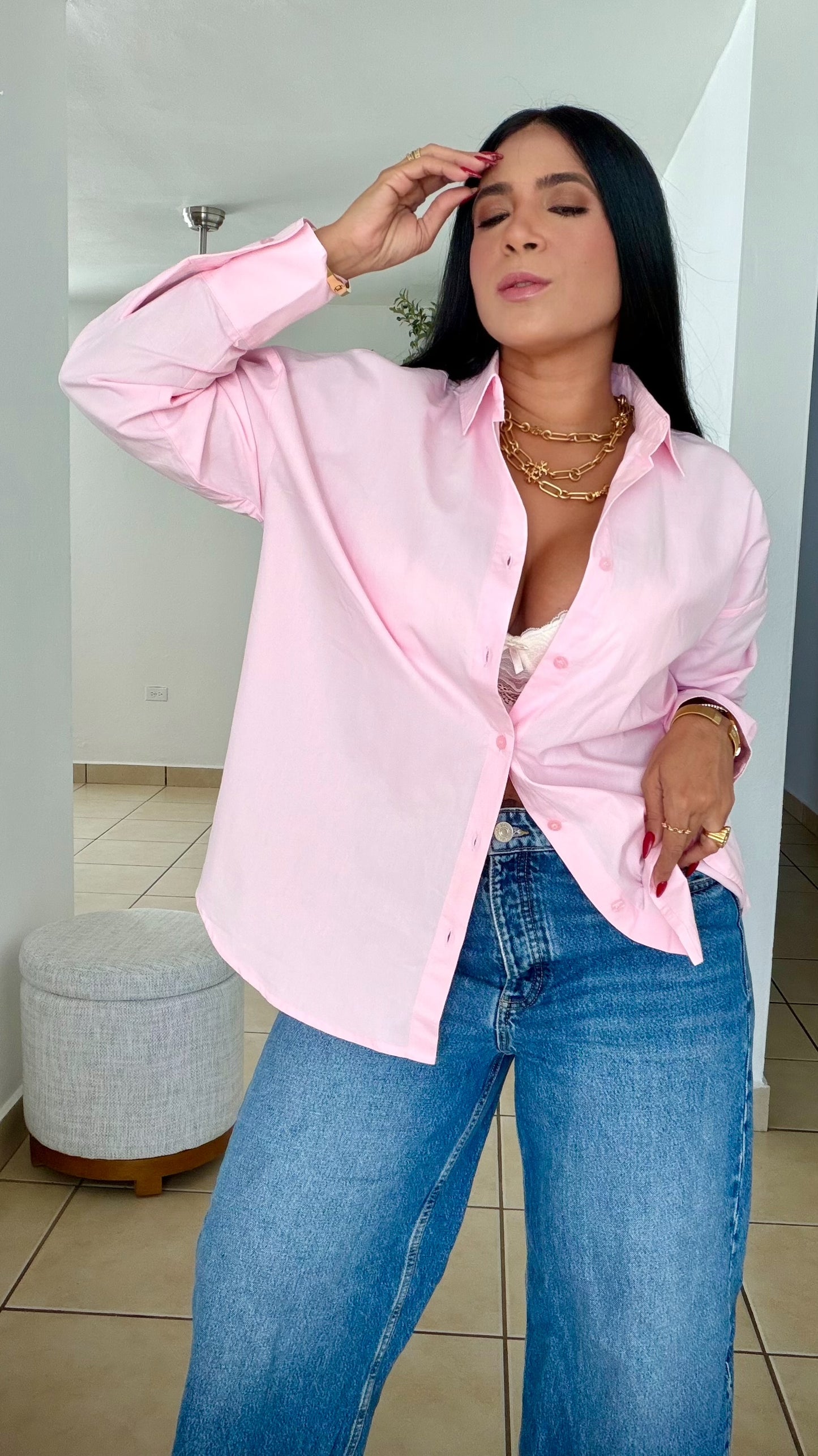 “Zura” Luxe Pink Oversized 100% Cotton Oversized Blouse