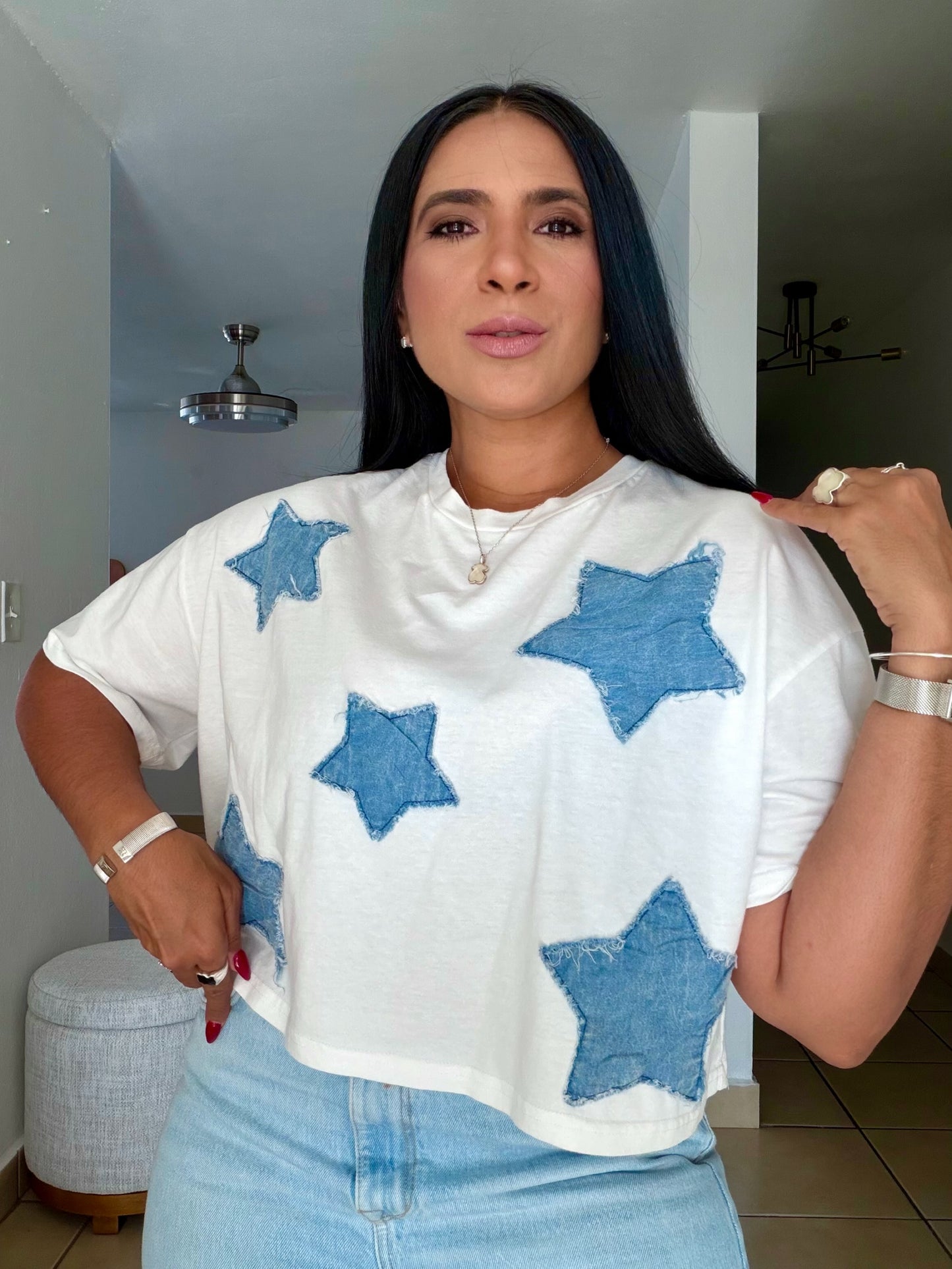 Estrellas White and Denim Top