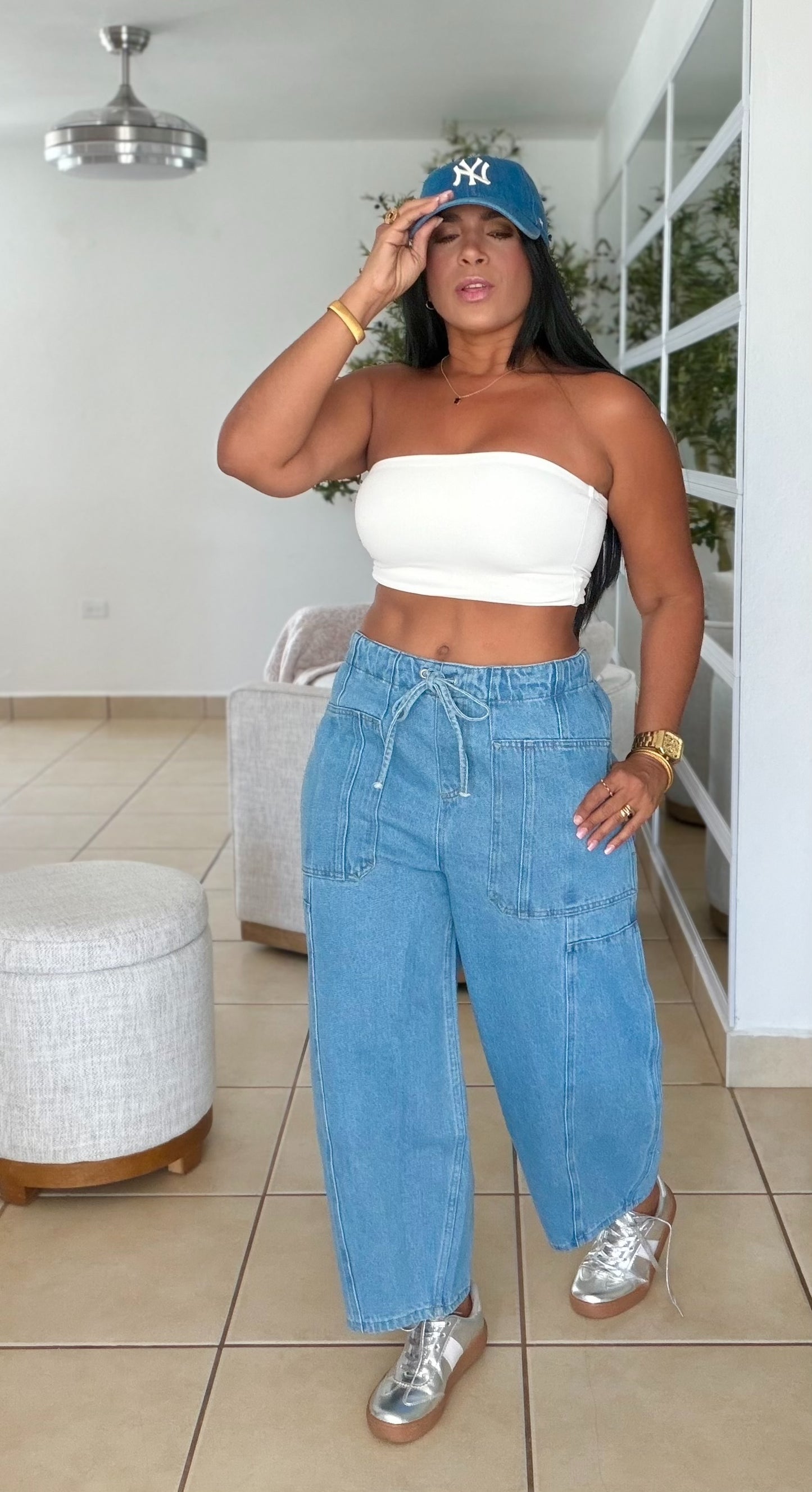 De Lujo Blue Espectaculat Spandex Barrel Jeans (BAGGY AZUL)