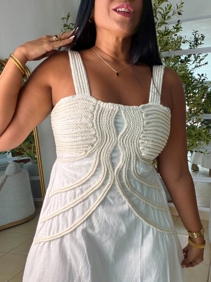 Palacios Crochet and Linen Spandex Doble forro Maxi Dress (NO CLAREA) White(SOLD OUT GRACIAS