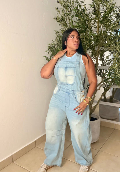 Baggy Barrel Spandex Overall Mega Premium.  Denim light Blue. Color azul claro (SOLD OUT GRACIAS)