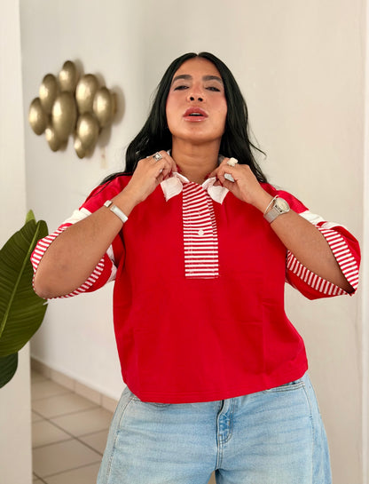Colecciòn Exclusiva Ediciòn Limitada Extra Mega Premium Red Oversized Top con lìneas (SOLD OUT GRACIAS
