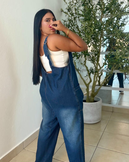 Baggy Dark Denim (azul oscuro) con bolsillos Overall Ajustable Mega Premium Barrel