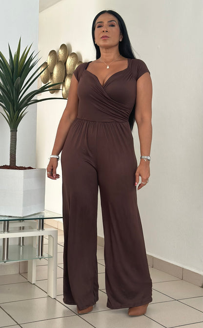 Brown Choco Spandex Cotto Palazzo Jumpsuit
