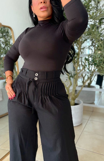 Premium Linen Spandex Pleated Blacky Pants Wide Leg