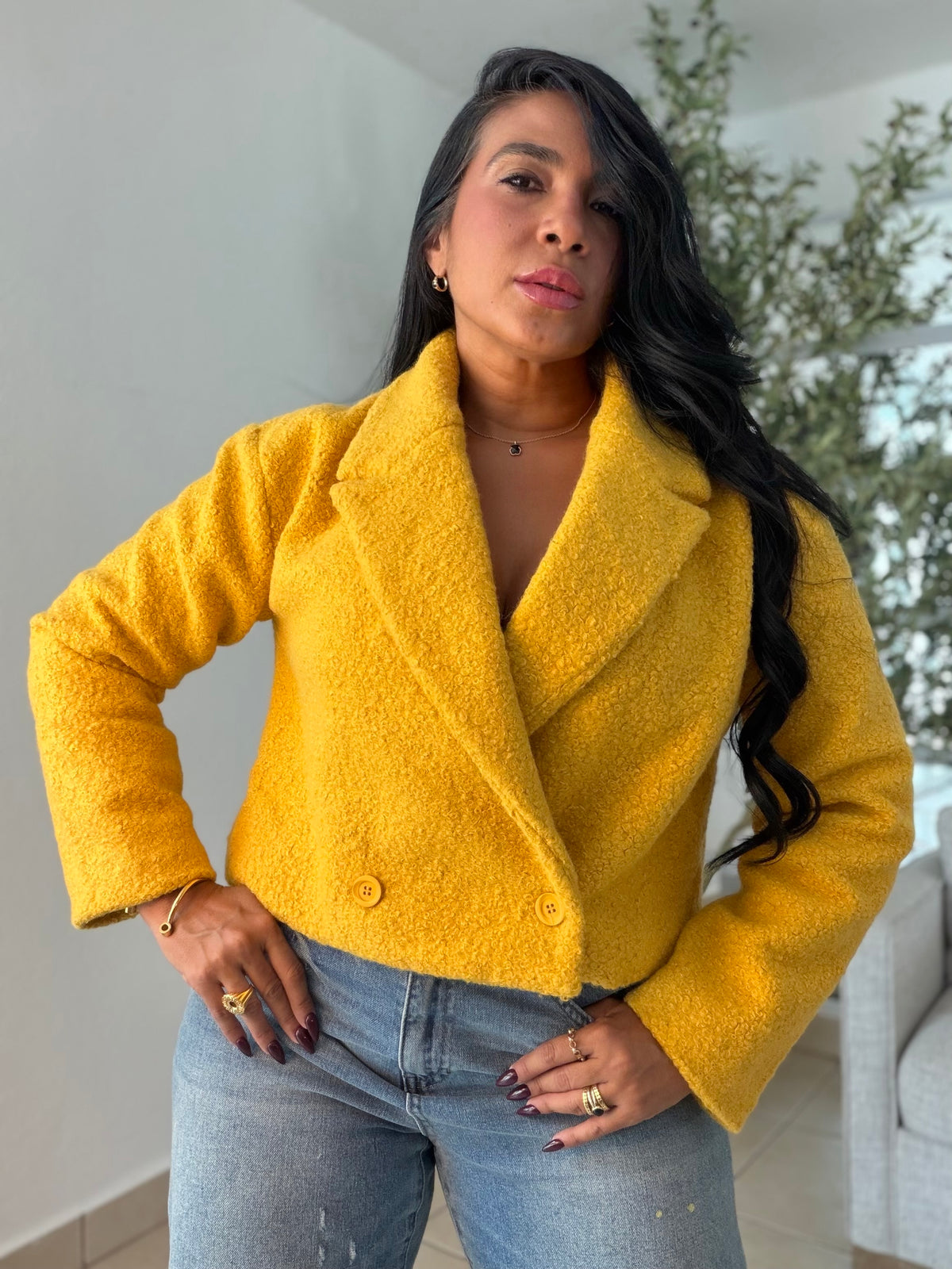 Vintage Yellow Mustard Luxurey Textured Premiun Oversized Jacket Top