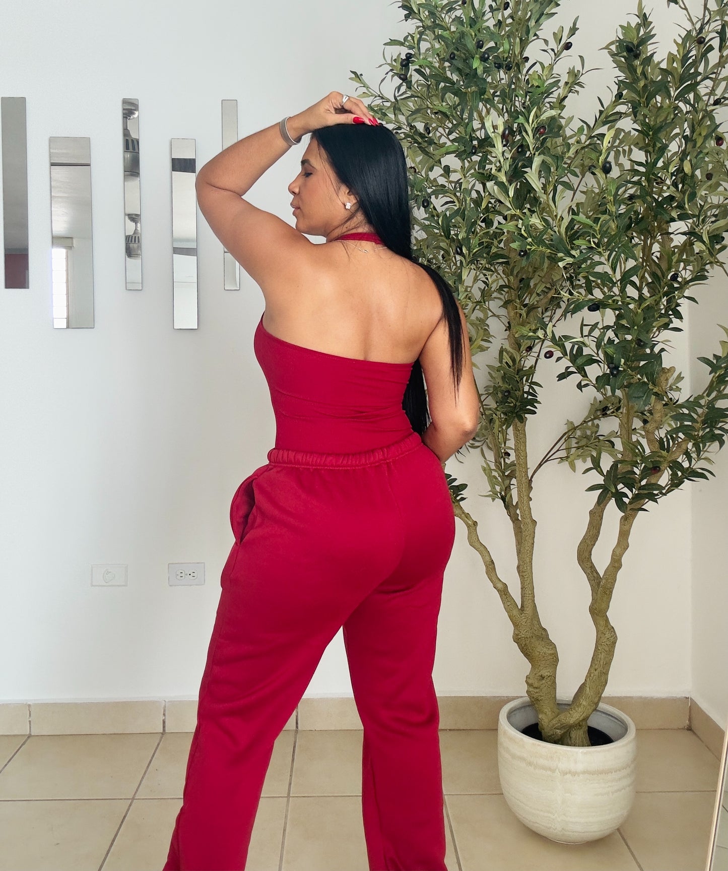 Todo el año Red Wine Chocó Spandex Bodysuit & Jogger Set (para viajar es perfecto)