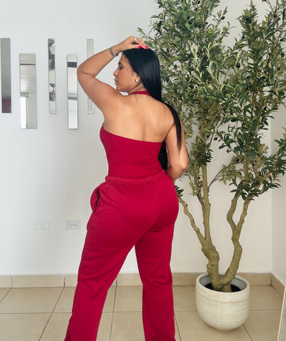 Todo el año Red Wine Chocó Spandex Bodysuit & Jogger Set (para viajar es perfecto)