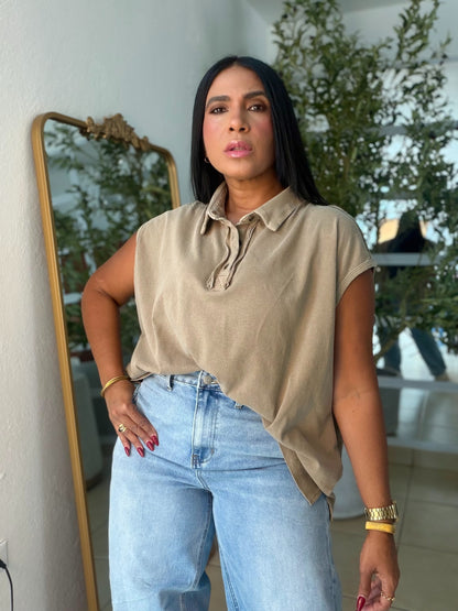 Mocha Beige Luxe Urban 100% cotton Long Top