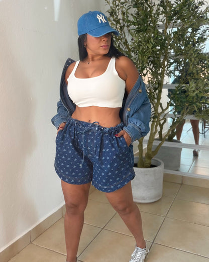 Mìrame Dark Denim Blue Luxe Baggy Spandex!! Shorts mahòn (tiene bolsillos)