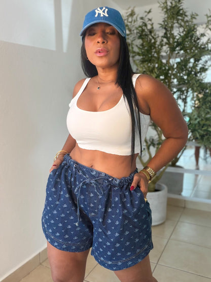 Mìrame Dark Denim Blue Luxe Baggy Spandex!! Shorts mahòn (tiene bolsillos)