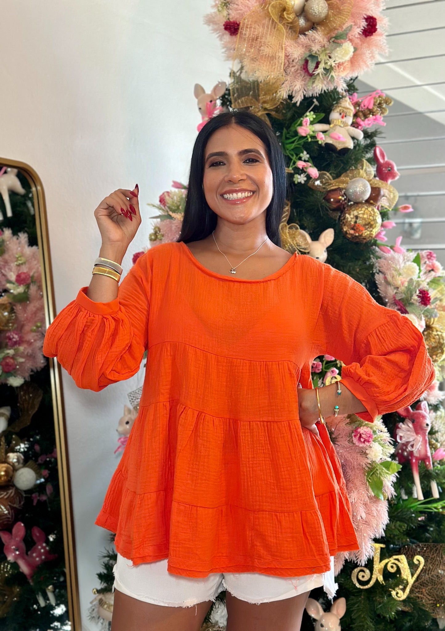 Yinell Orange Peplum Blusón