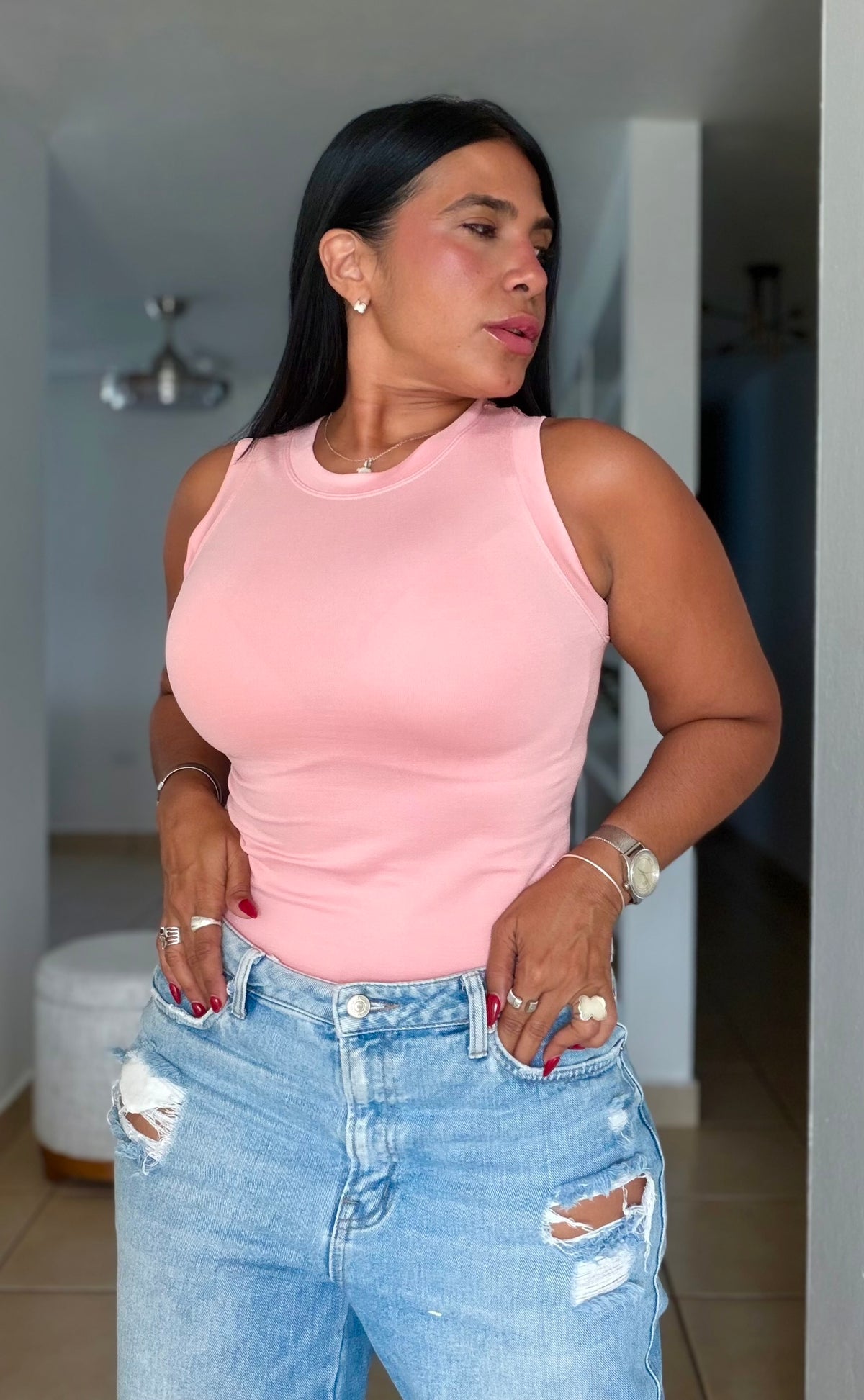 Rosa Pink Luxe Spandex Long Basic Top One Size