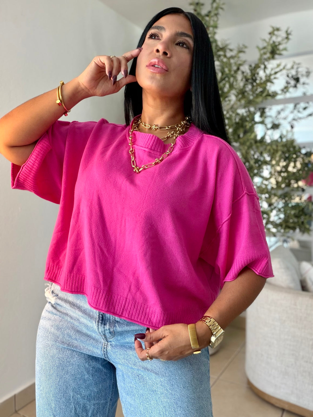 Eah! Eah! Neon Hot Pink Luxe Premium Oversized Top (neon rosa)