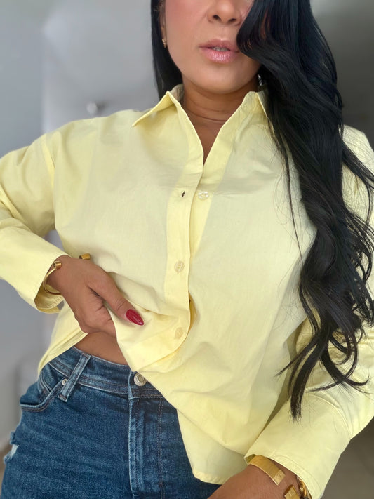 “Zura” Luxe Butter Yellow Oversized 100% Cotton Oversized Blouse (SOLD OUT)