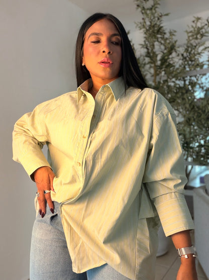Olive Sage Green Striped (con lìneas) Oversized Shirt