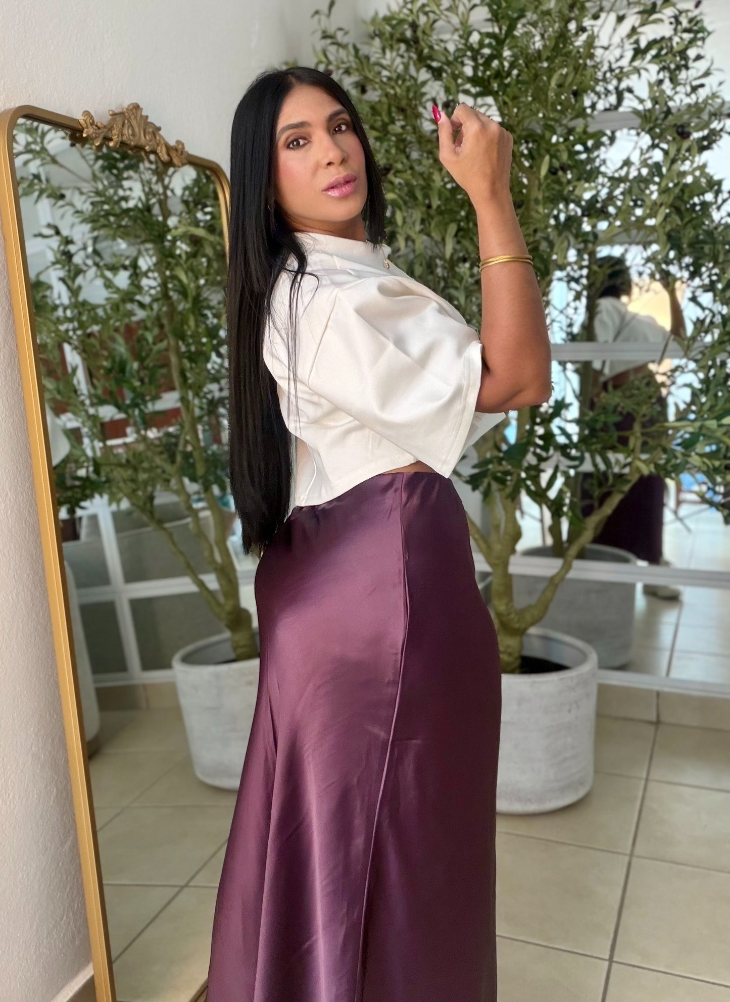 Colombia Plum (Violeta oscuro Silk Spandex Maxi  Skirt(falda en seda)