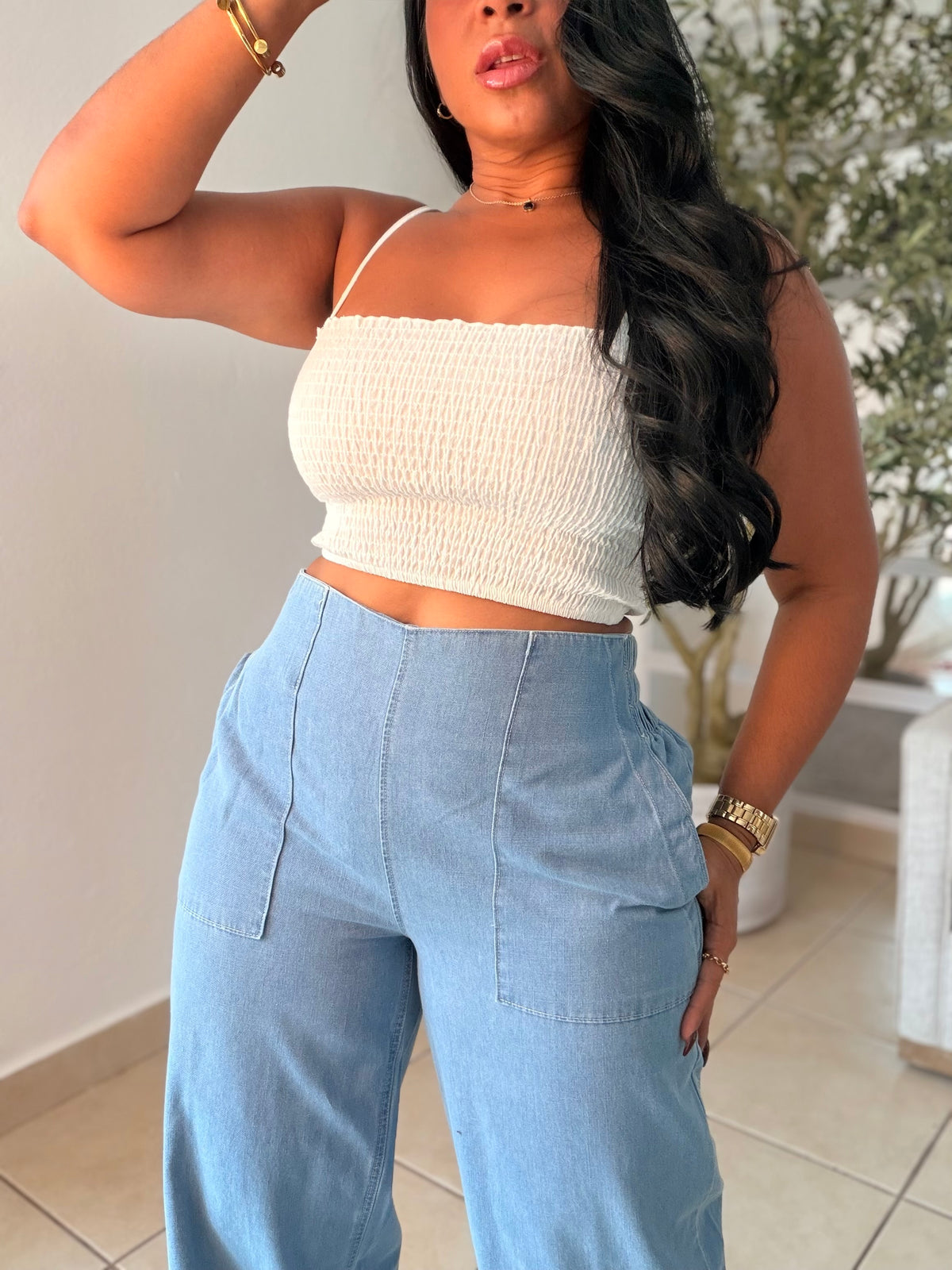 Denim light Blue Wide Leg Jeans Spandex y con bolsillos SOLD OUT GRACIAS