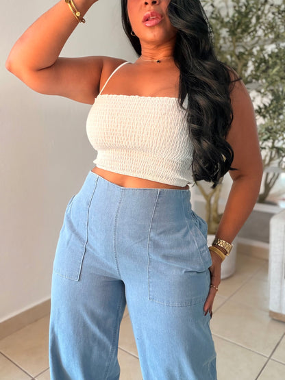 Denim light Blue Wide Leg Jeans Spandex y con bolsillos SOLD OUT GRACIAS
