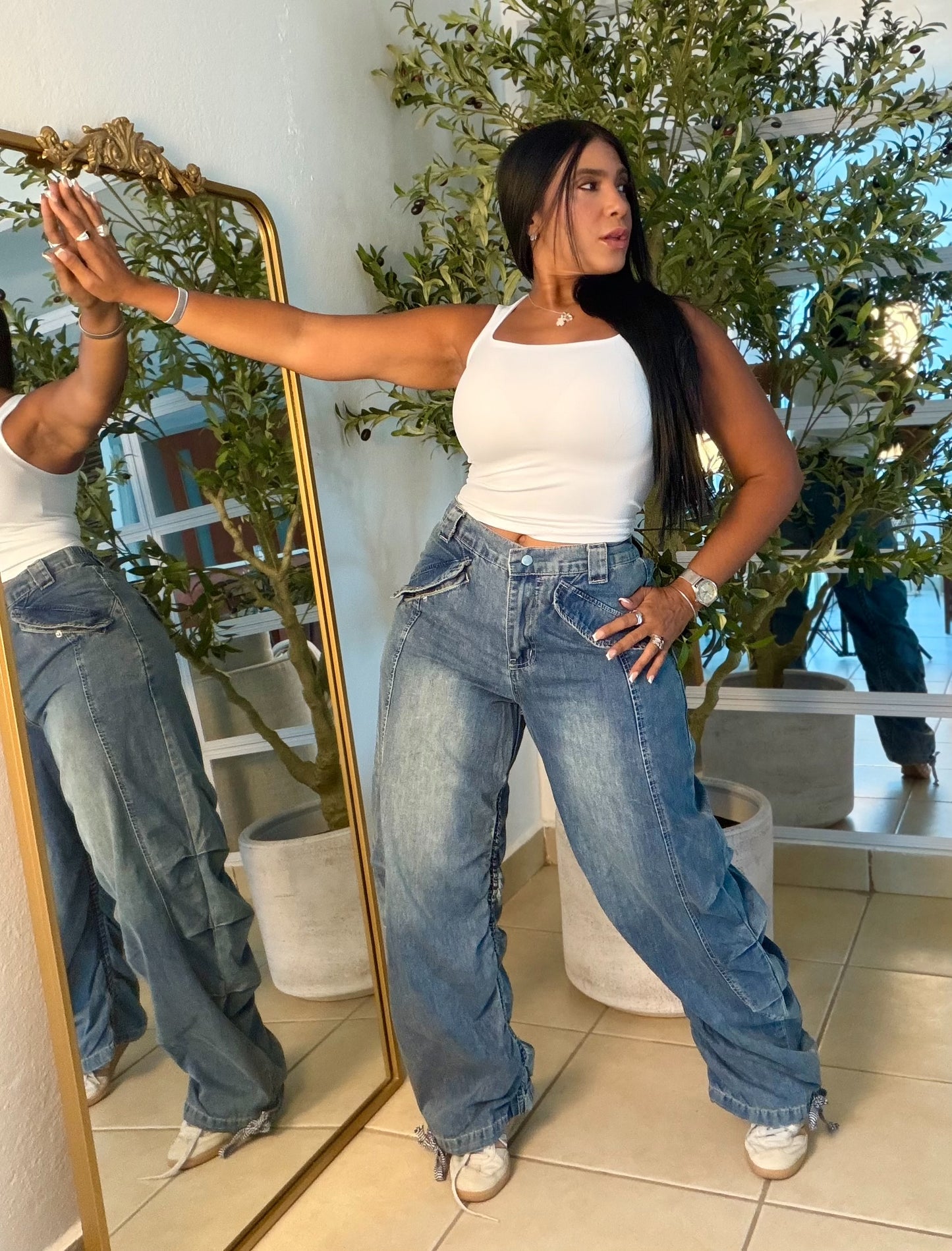 Baggy Spandex Denim Blue Luxe Jeans (fruncido que ajustaa a tu gusto) una belleza!! (SOLD)