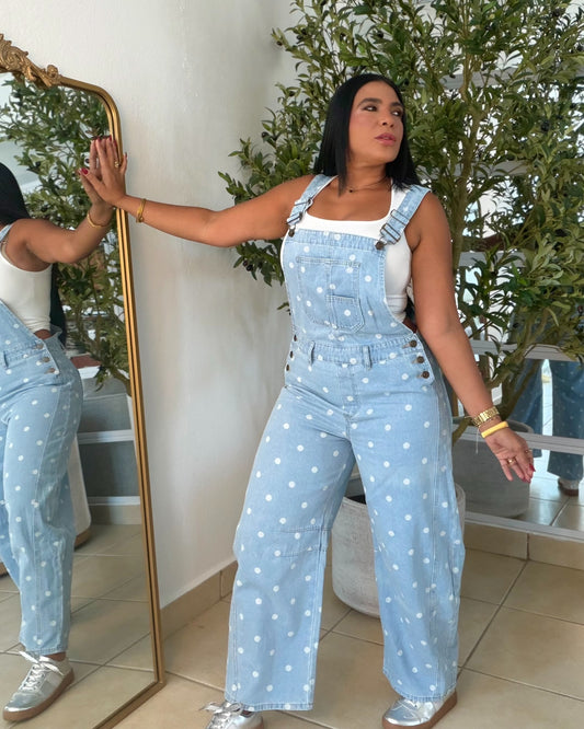 “Ava” Denim Barrel Spandex Polka Dots Light Blue Overall (demaaiadoooo bello)