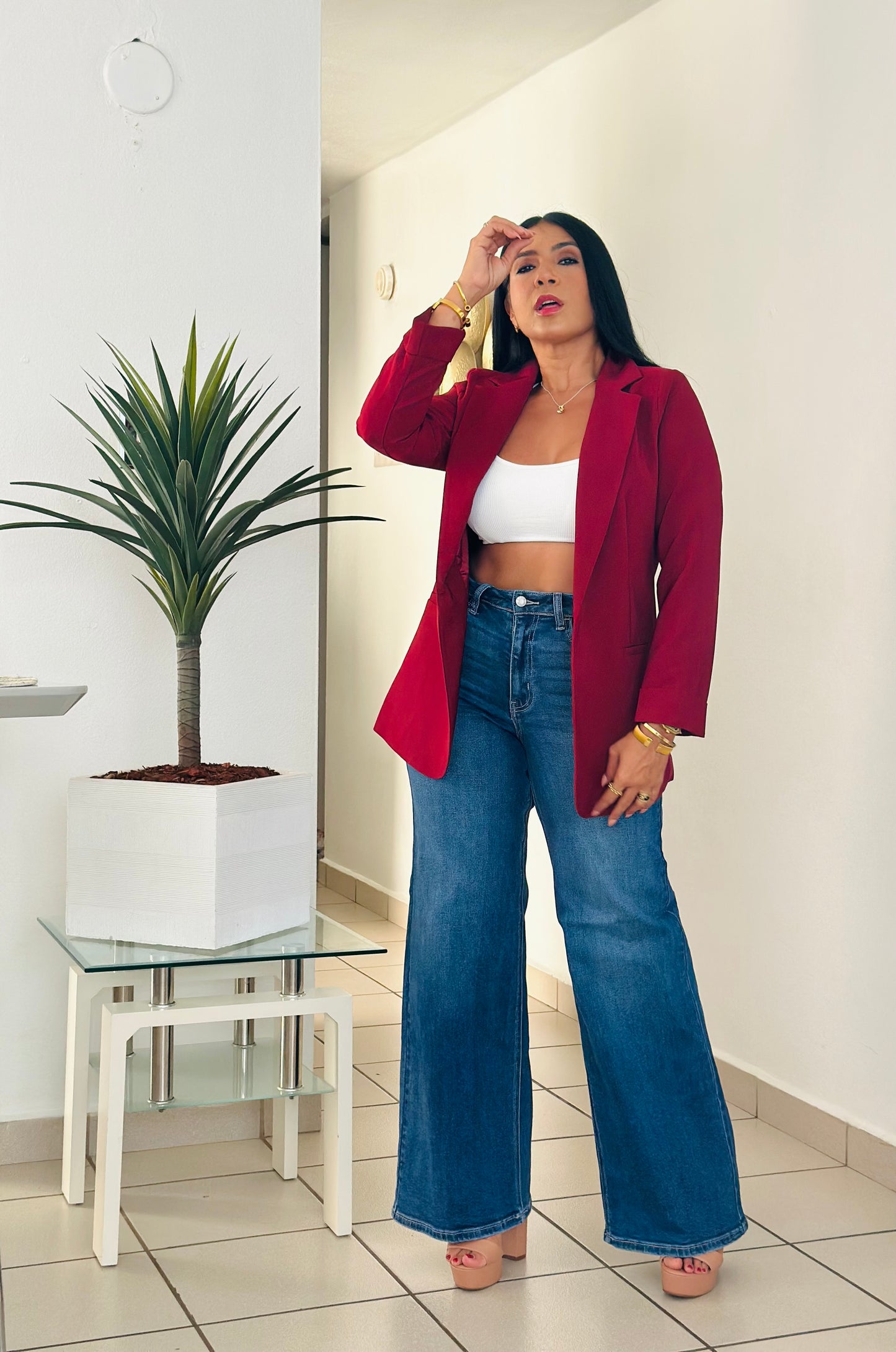 De Lujo Spandex (100 Lycra integrado) Premium Cello Wide Legs Blue Jeans