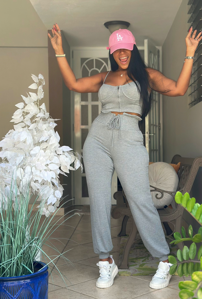 Day and Night High Waist Bien Spandex Gray Jogger set