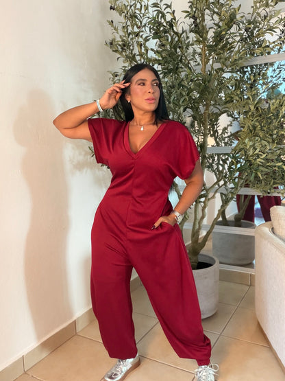 Baggy Red Wine Spandex Luxe Jumpsuit (tiene bolsillos) el más belloooCOLOR RED WINE (SOLD OUT GRACIAS