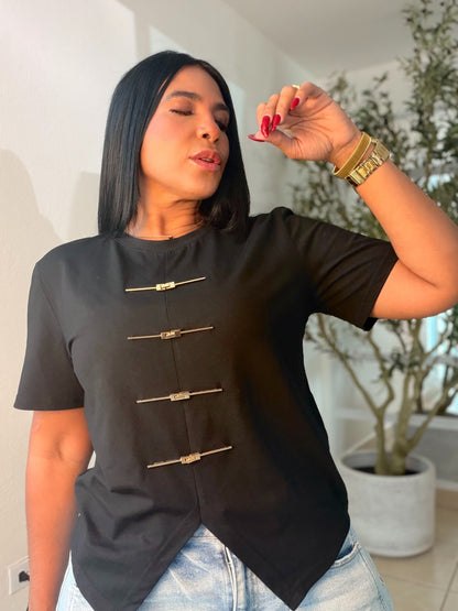 Black Premium Shirt With Gold Details (expandible y cómoda total) 💯 cotton