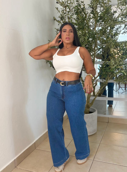 Wide Leg Jeans SPANDEX with belt Blue (correa incluìda) es expandible y moldea el cuerpo