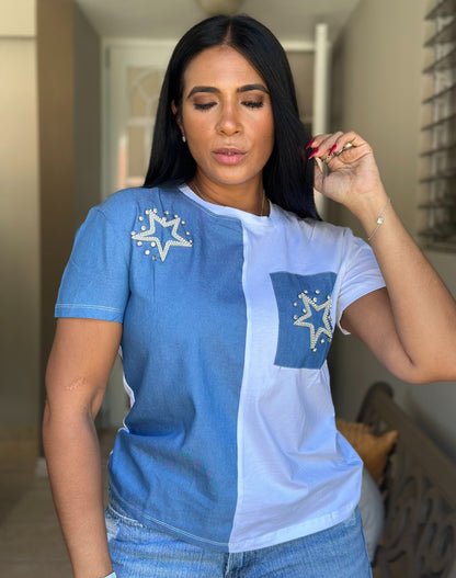 Débora DENIM and Cotton Stars Shirt Top