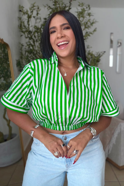Eline Top Expandible de Lujo Verde (Green) con líneas blancas