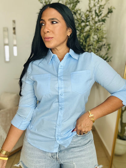 Cielos Blue  Spandex Blouse (esto es de lujo mami)