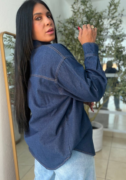 Denim Dark Blue Luxury Oversized Blouse