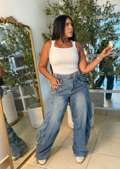Baggy Spandex Denim Blue Luxe Jeans (fruncido que ajustaa a tu gusto) una belleza!! (SOLD)