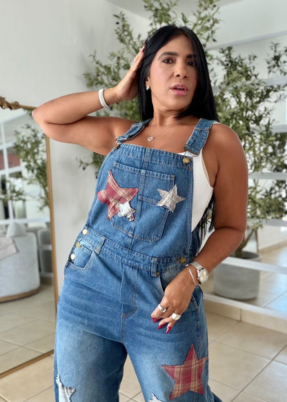 Baggy Barrell Denim Blue Oversized Overall Spandex y detalles de estrellas fijos (SOLD OUT)