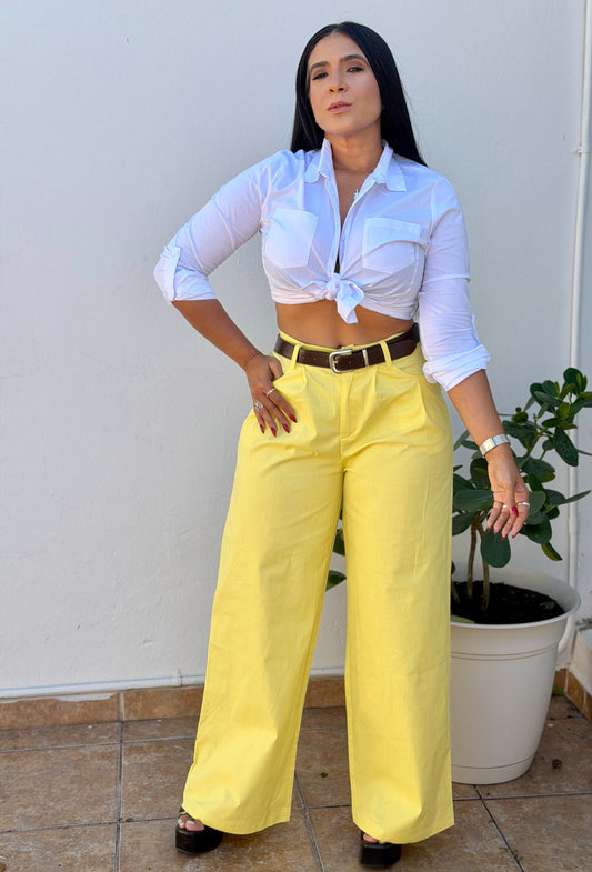 Y definitvamente es mío!! Omg! Yellow Luxe Linen Spandex Pants (incluye correa y es bien expandible!)Baggy Wide Leg