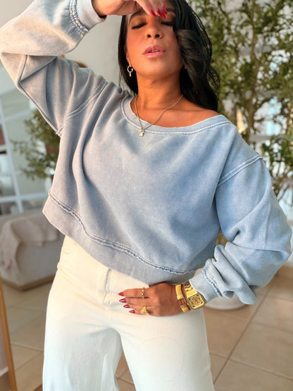 Denim Blue Luxe Oversized Top