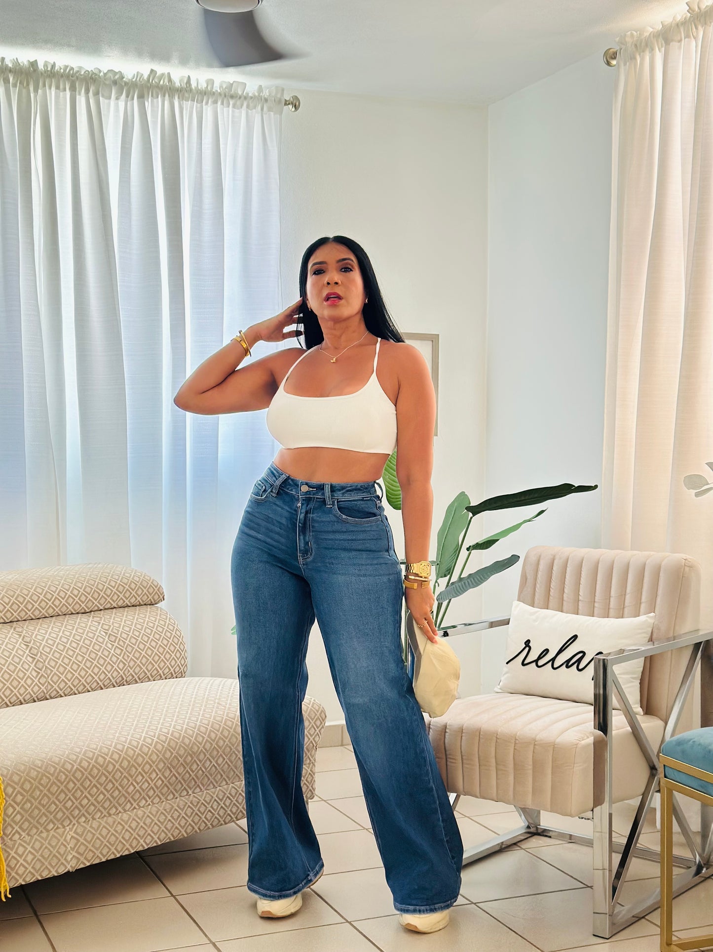 De Lujo Spandex (100 Lycra integrado) Premium Cello Wide Legs Blue Jeans