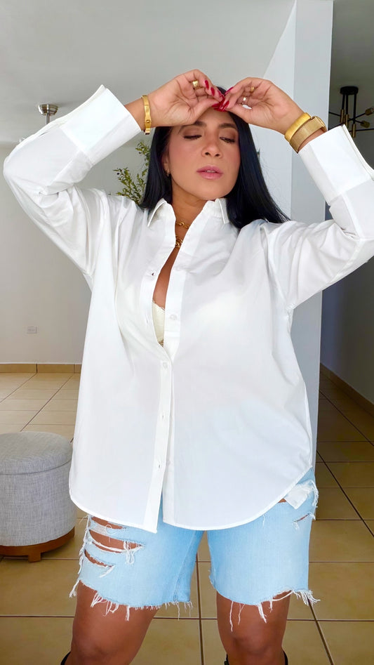 “Zura” Luxe White Oversized 100% Cotton Oversized Blouse