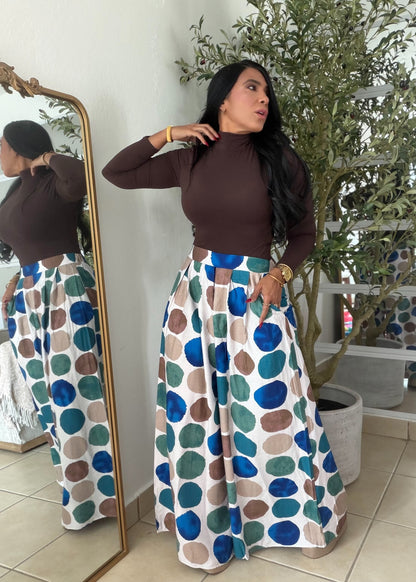 Polka Dots Spandex Palazzo Pants and Top Set Blue Multi de Lujo (tiene bolsillos)SOLD OUT GRACIAS