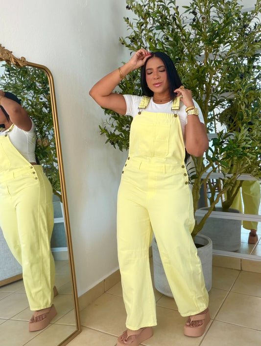 Lemon Yellow Baggy Barrel Spandex Overall