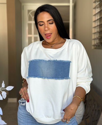 Essé Cotton and DENIM Sweater Top (liviano)