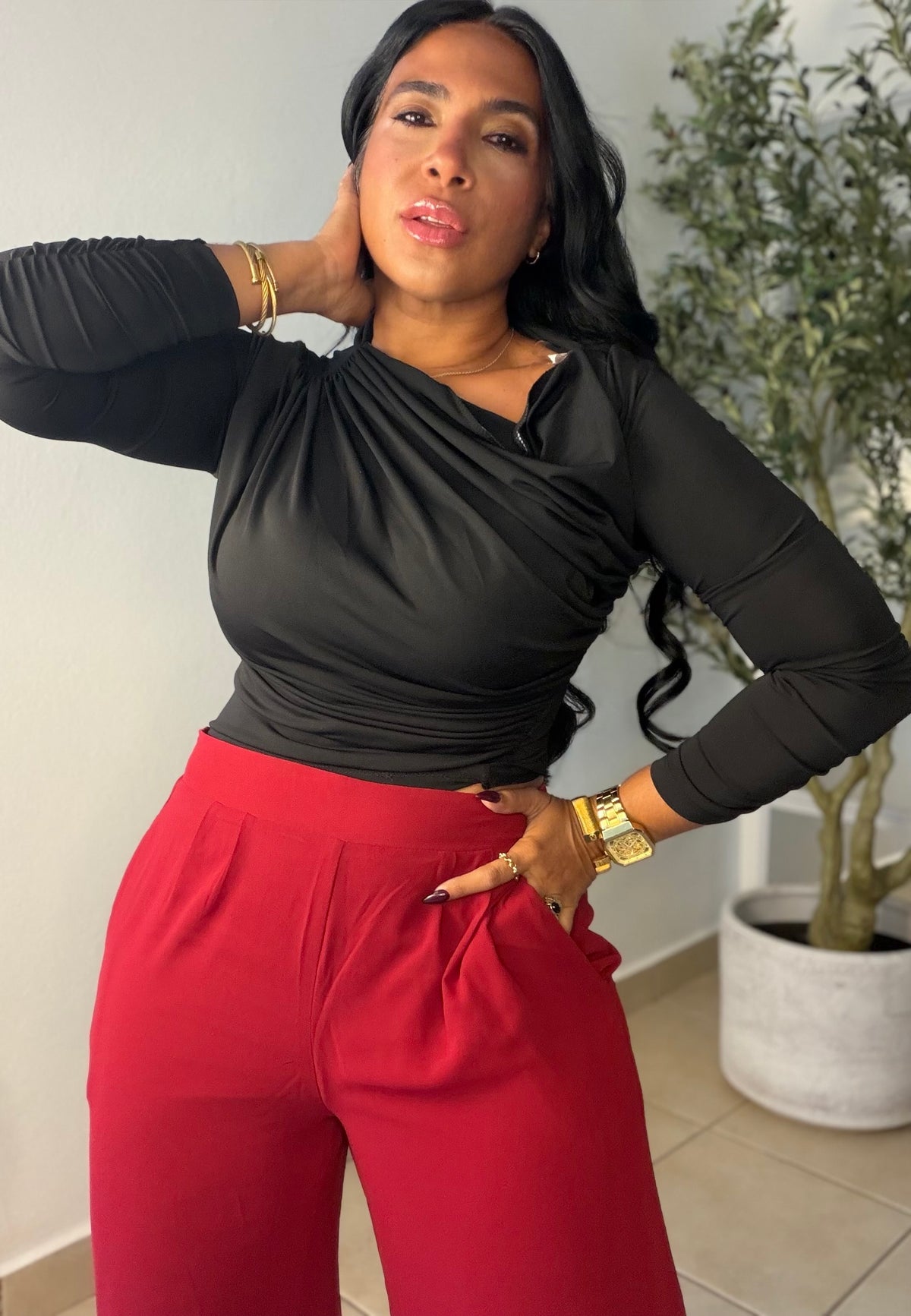 Luxe Collection Spandex Blacky Black Long Sleeve Top